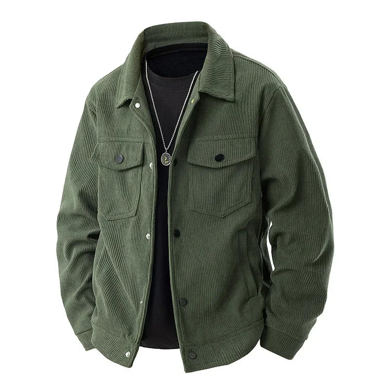Herren Knopfleisten Cordjacke – Pattentaschen auf der Brust im Shacket-Stil