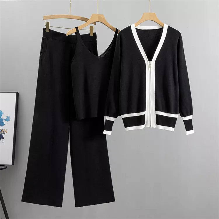 Women's Matching 3-piece Set - Cardigan, Sleeveless Top & Pants