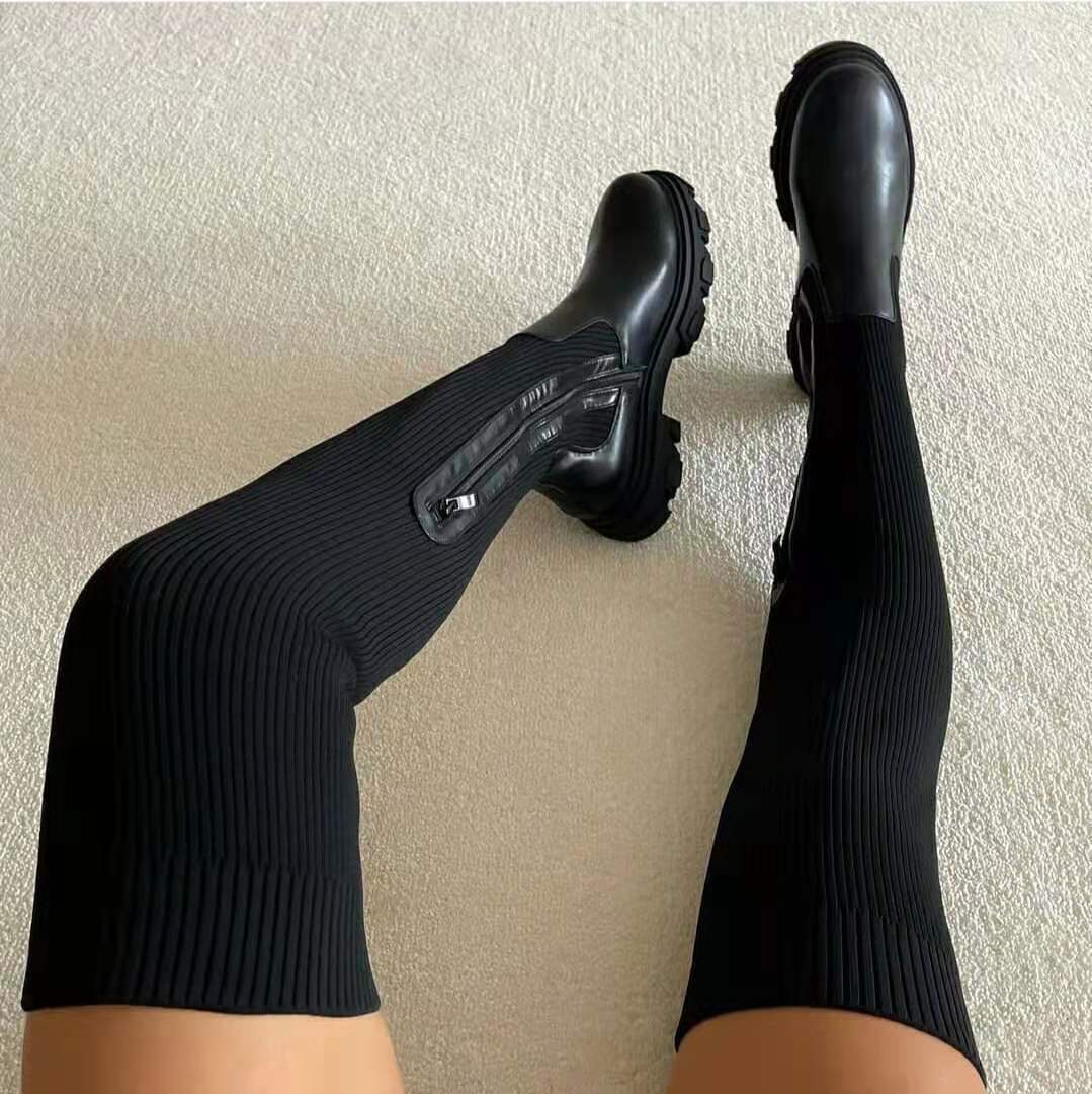 Damen Overknee Sock-Boots - Chunky Platform Stil