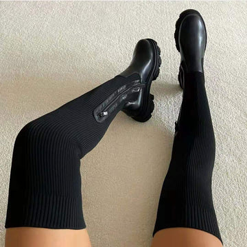 Damen Overknee Sock-Boots - Chunky Platform Stil