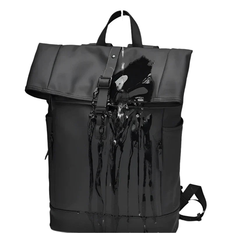 Herren Schwarzer Rolltop Rucksack - Wasserdicht Minimalistischer Stil