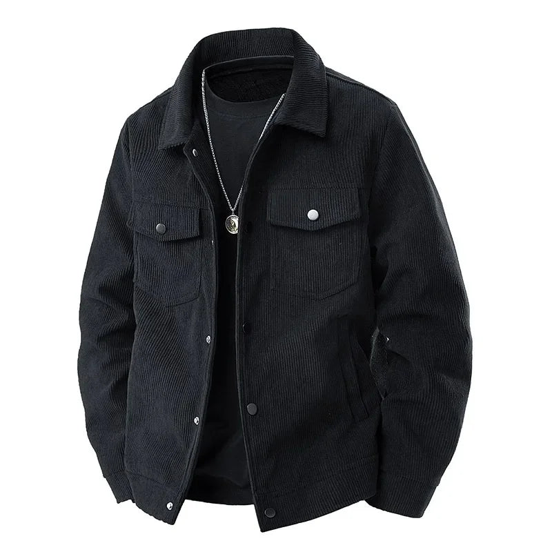 Herren Knopfleisten Cordjacke – Pattentaschen auf der Brust im Shacket-Stil