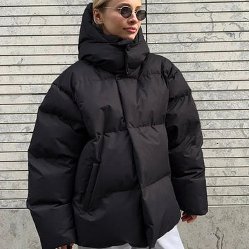 Chaqueta acolchada oversize para mujer - diseño corto acolchado con capucha