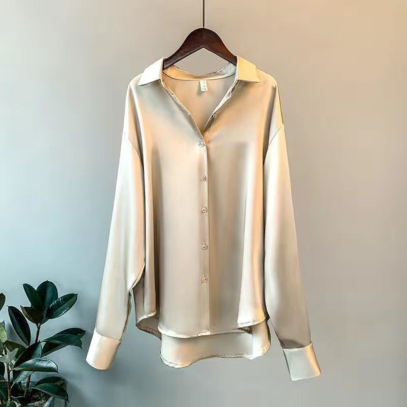 Damen Satin-Bluse - Langarm & Knopfleiste