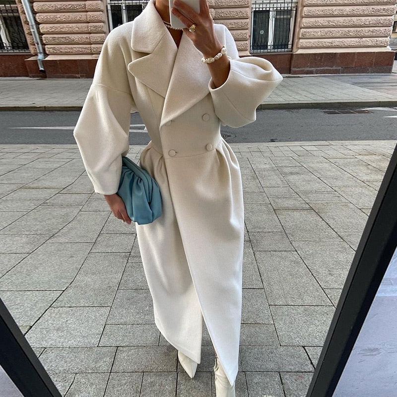 Damen Zweireihiger Wintermantel - Reverskragen & Oversized Passform