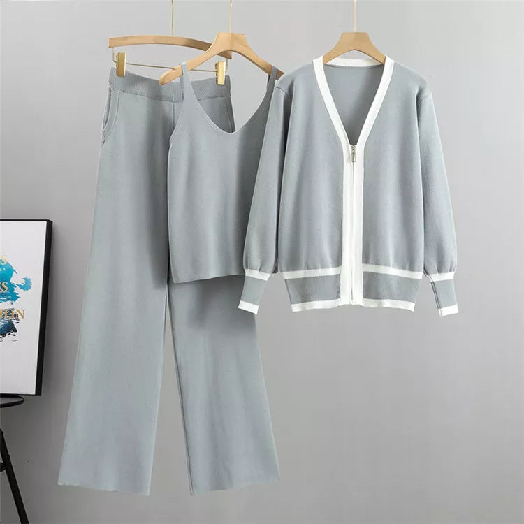 Women's Matching 3-piece Set - Cardigan, Sleeveless Top & Pants
