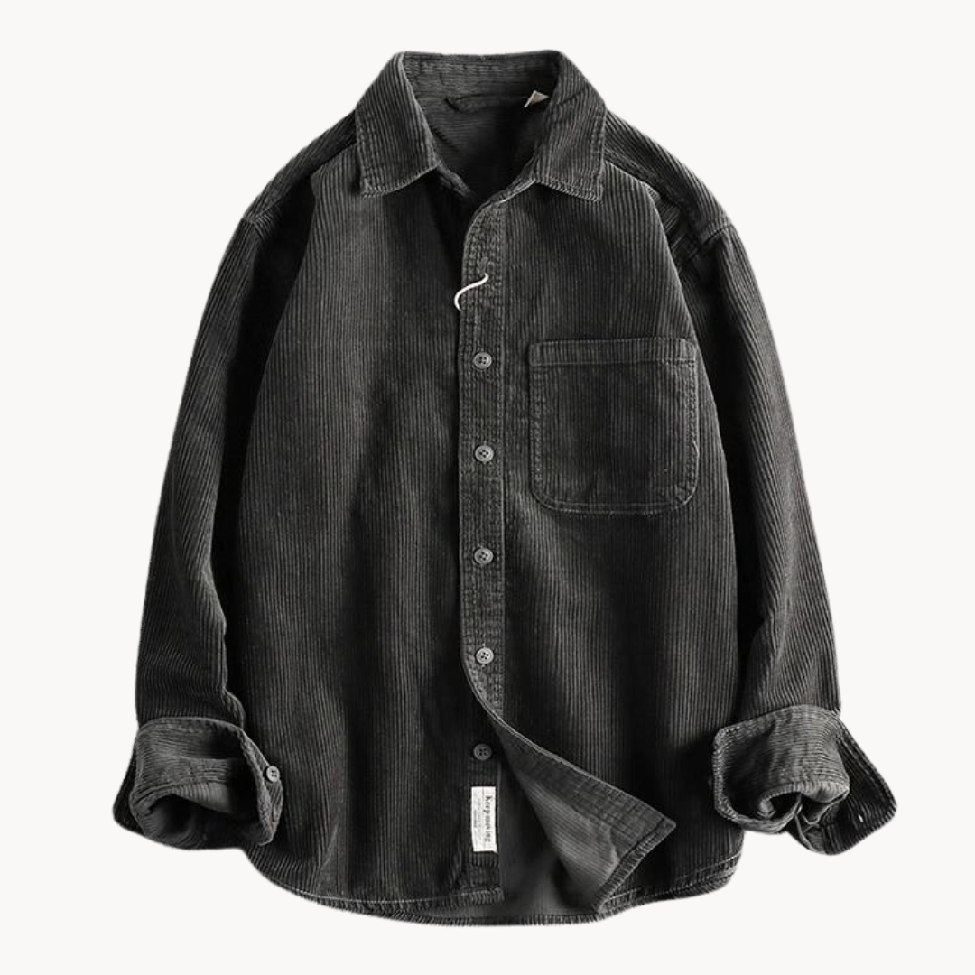 Herren Cord-Hemdjacke – Durchgehende Knopfleiste & Übergroße Shacket