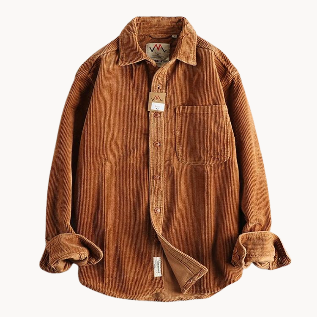 Herren Cord-Hemdjacke – Durchgehende Knopfleiste & Übergroße Shacket