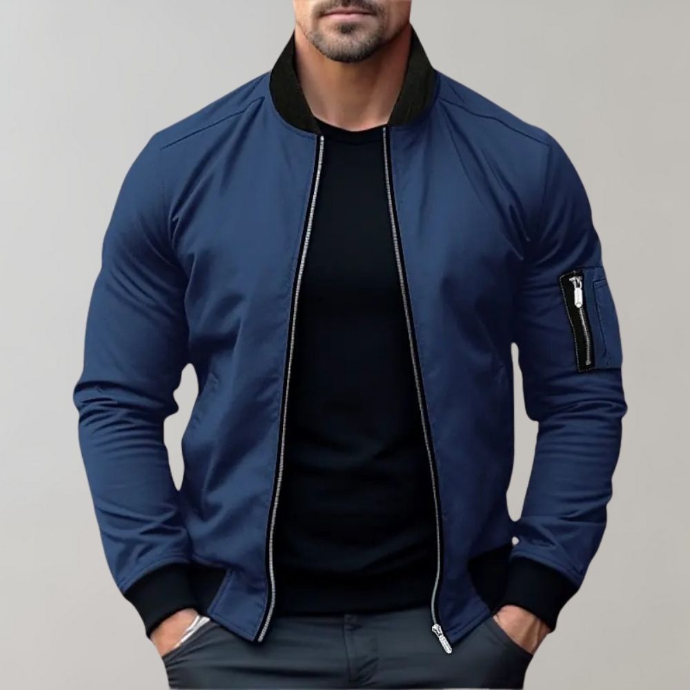 Men's Lightweight Bomber Jacket - Zipper Sleeve Pocket