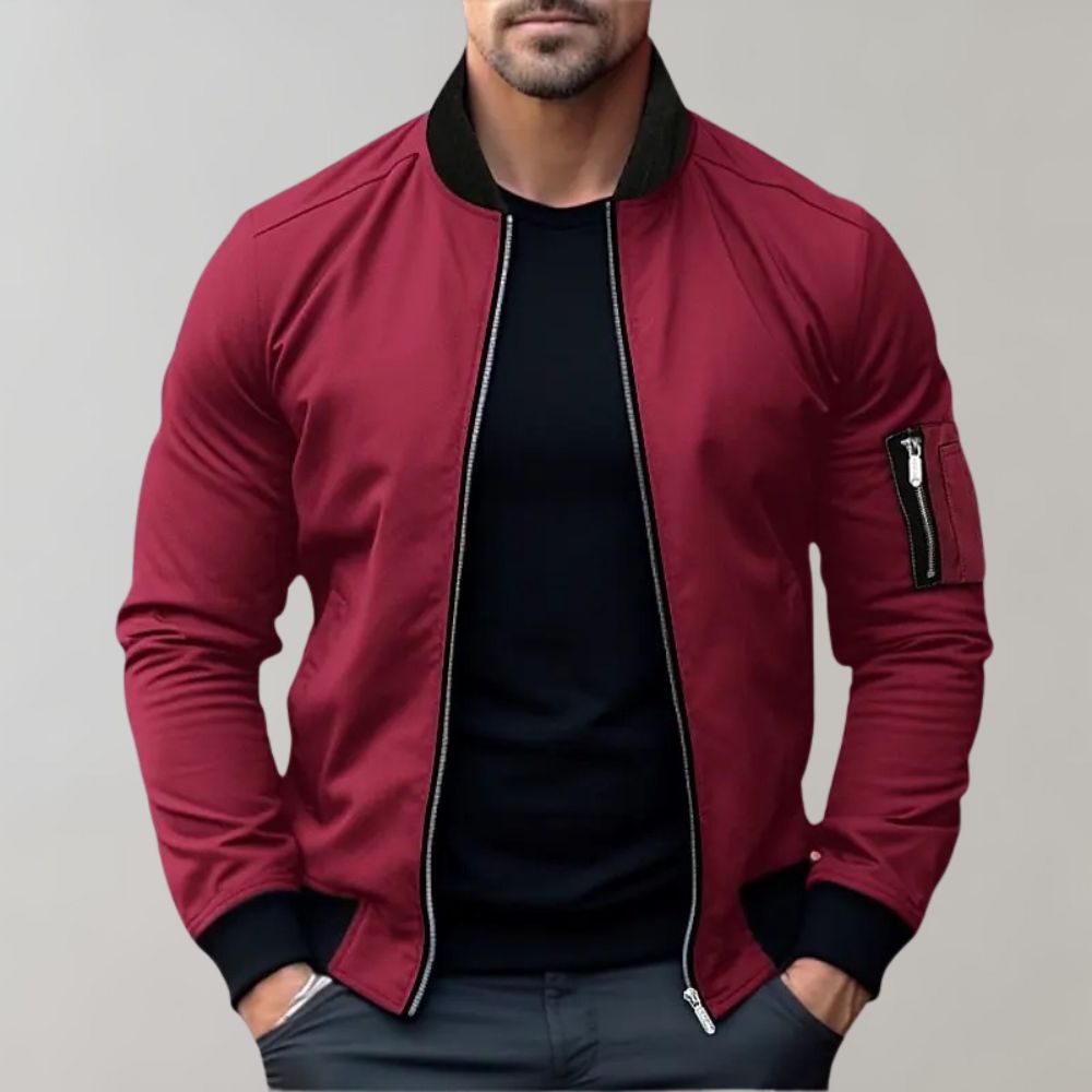 Men's Lightweight Bomber Jacket - Zipper Sleeve Pocket