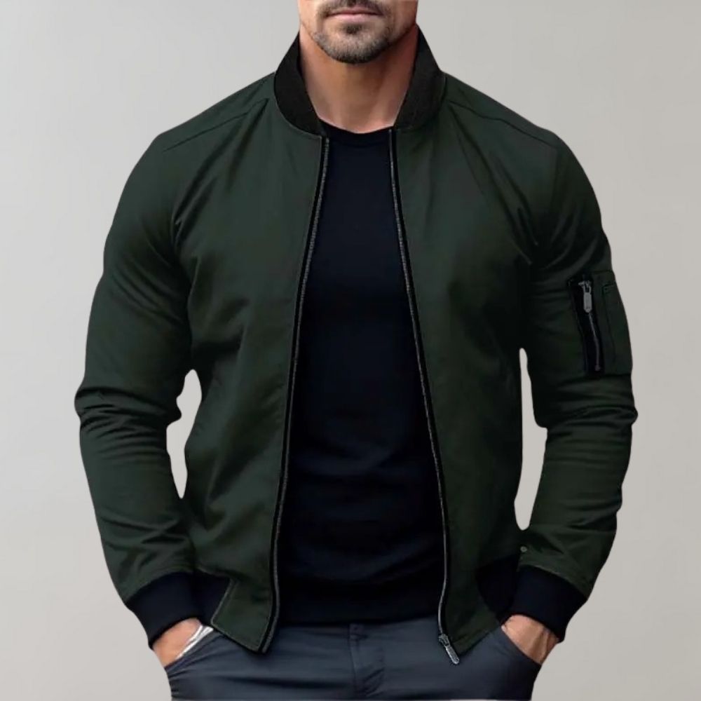 Men's Lightweight Bomber Jacket - Zipper Sleeve Pocket