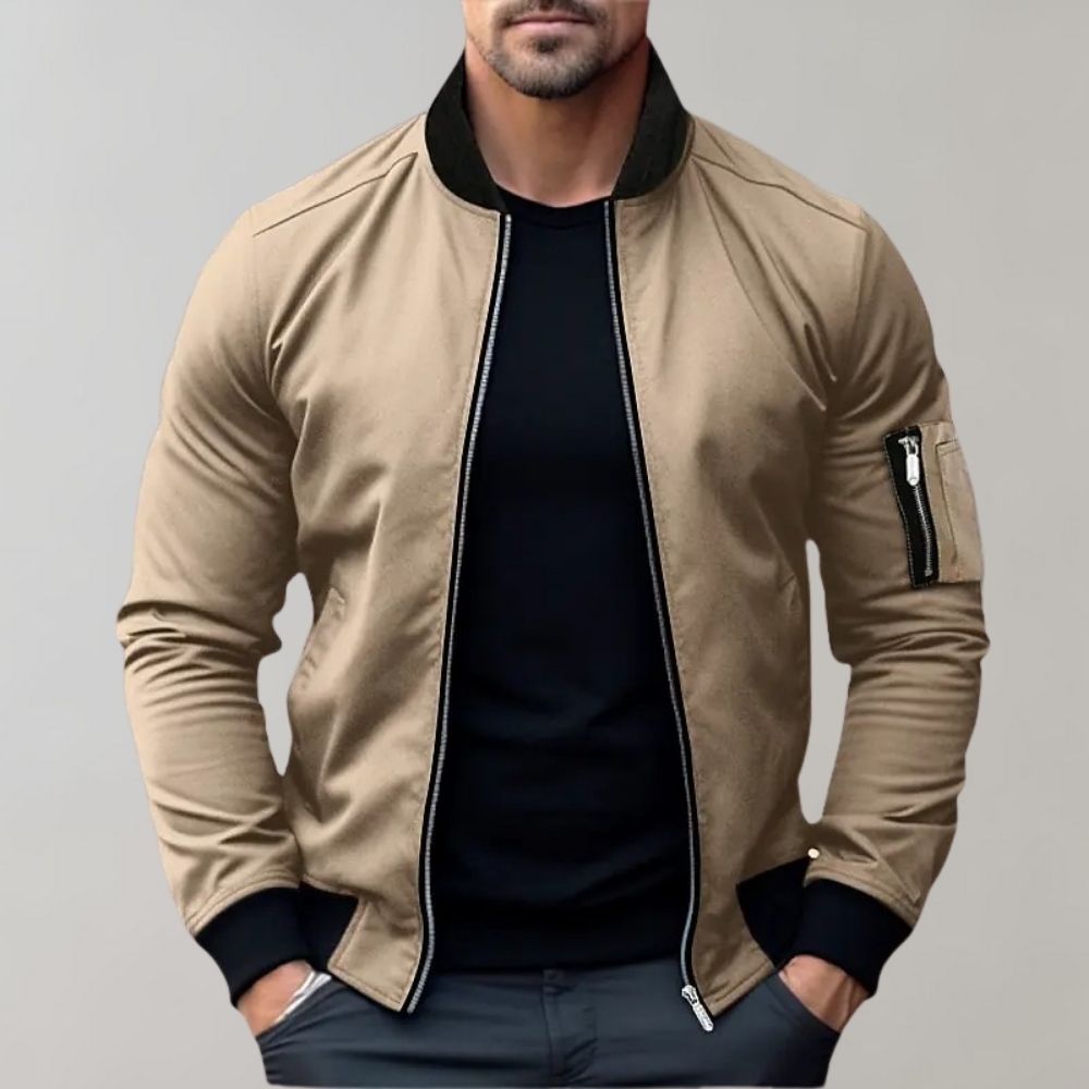 Men's Lightweight Bomber Jacket - Zipper Sleeve Pocket