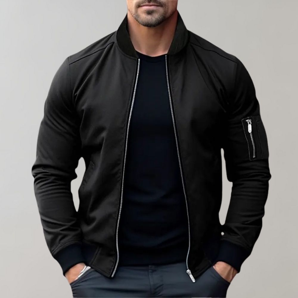 Men's Lightweight Bomber Jacket - Zipper Sleeve Pocket