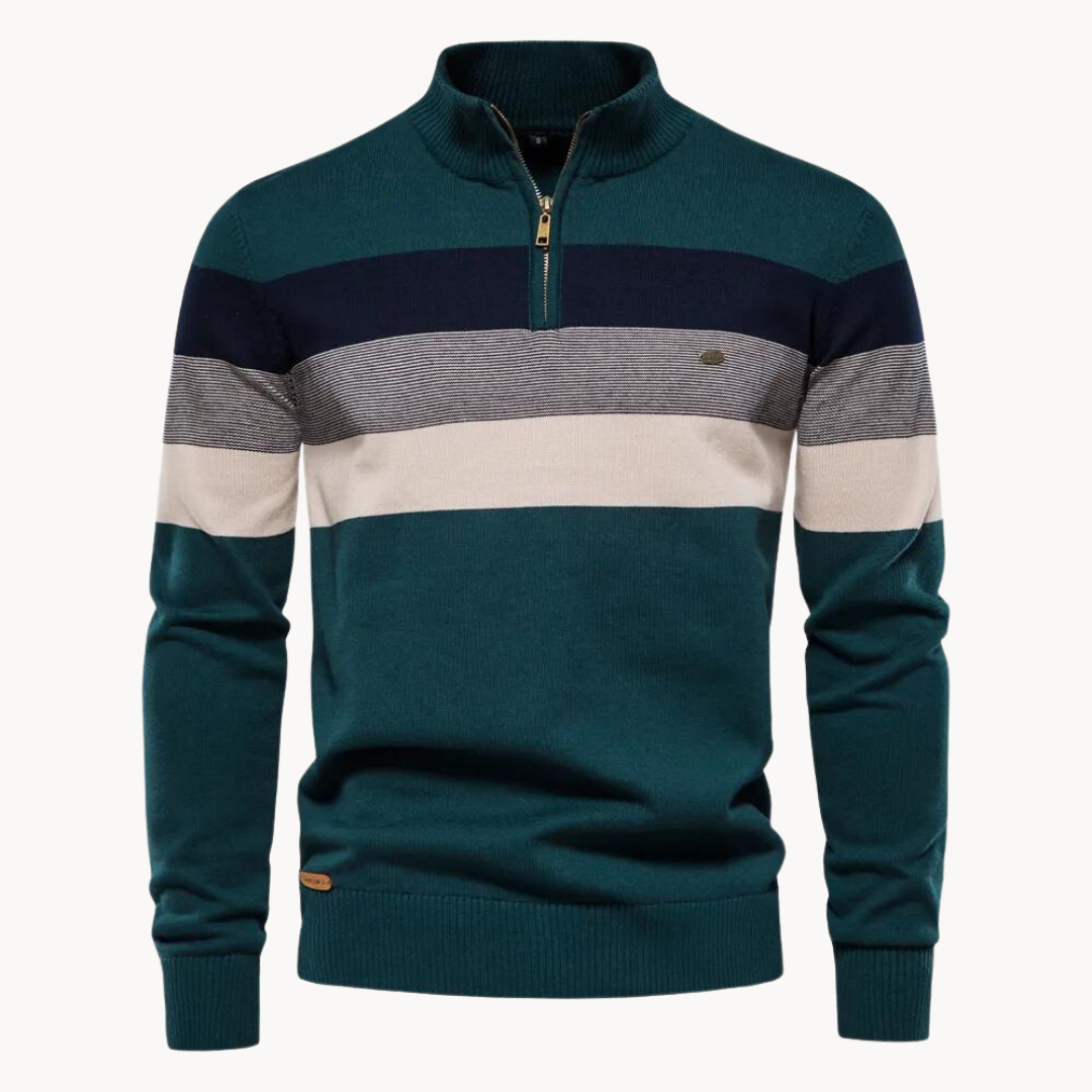Herren Viertel-Reißverschluss Pullover – Gestreiftes Color Block mit Stehkragen