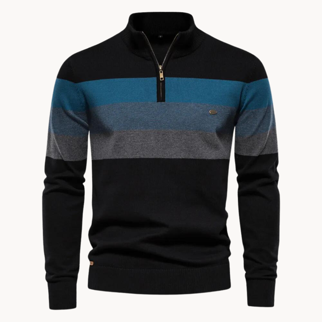 Herren Viertel-Reißverschluss Pullover – Gestreiftes Color Block mit Stehkragen