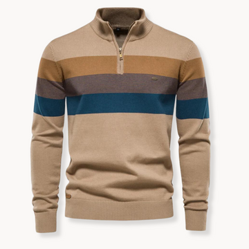 Herren Viertel-Reißverschluss Pullover – Gestreiftes Color Block mit Stehkragen