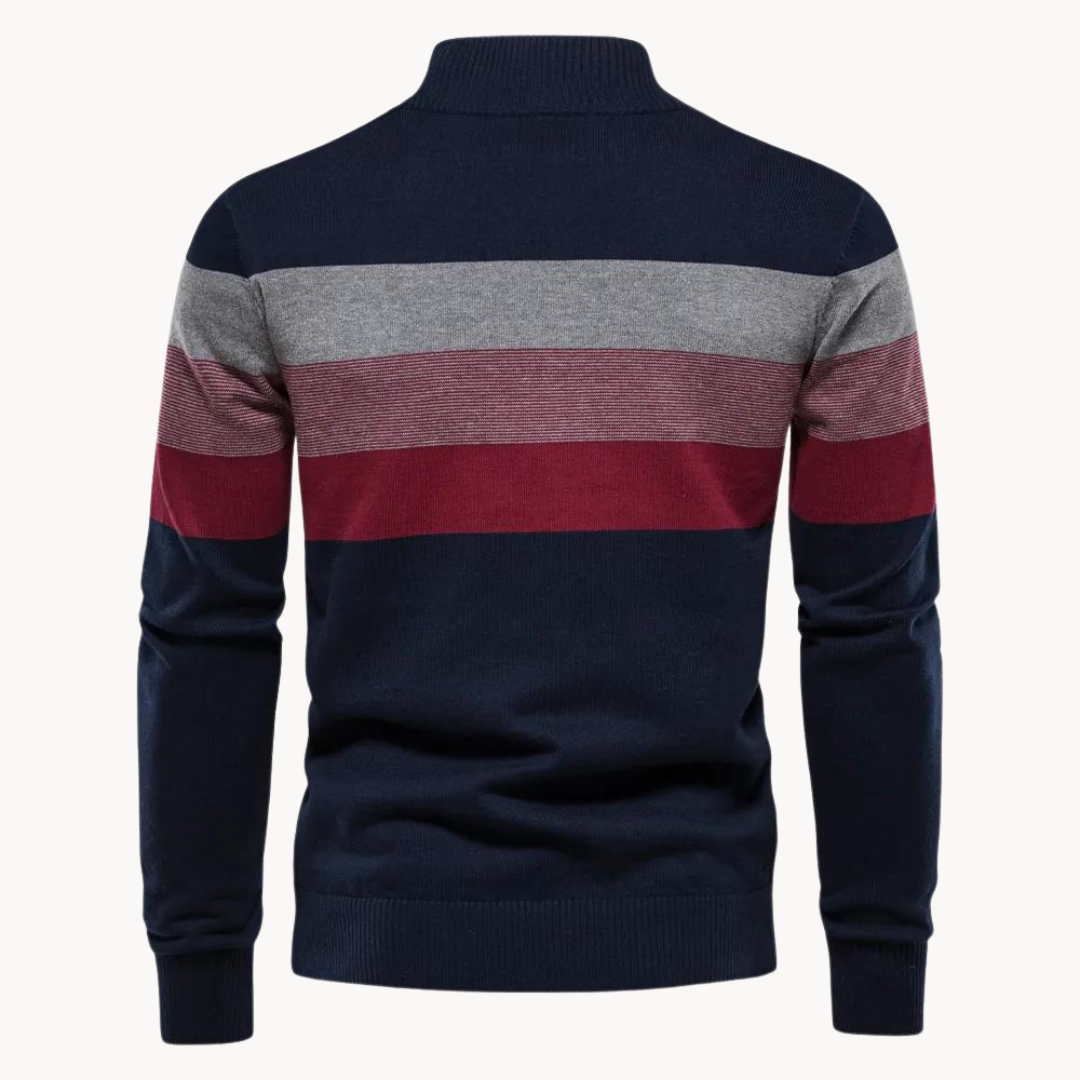 Herren Viertel-Reißverschluss Pullover – Gestreiftes Color Block mit Stehkragen
