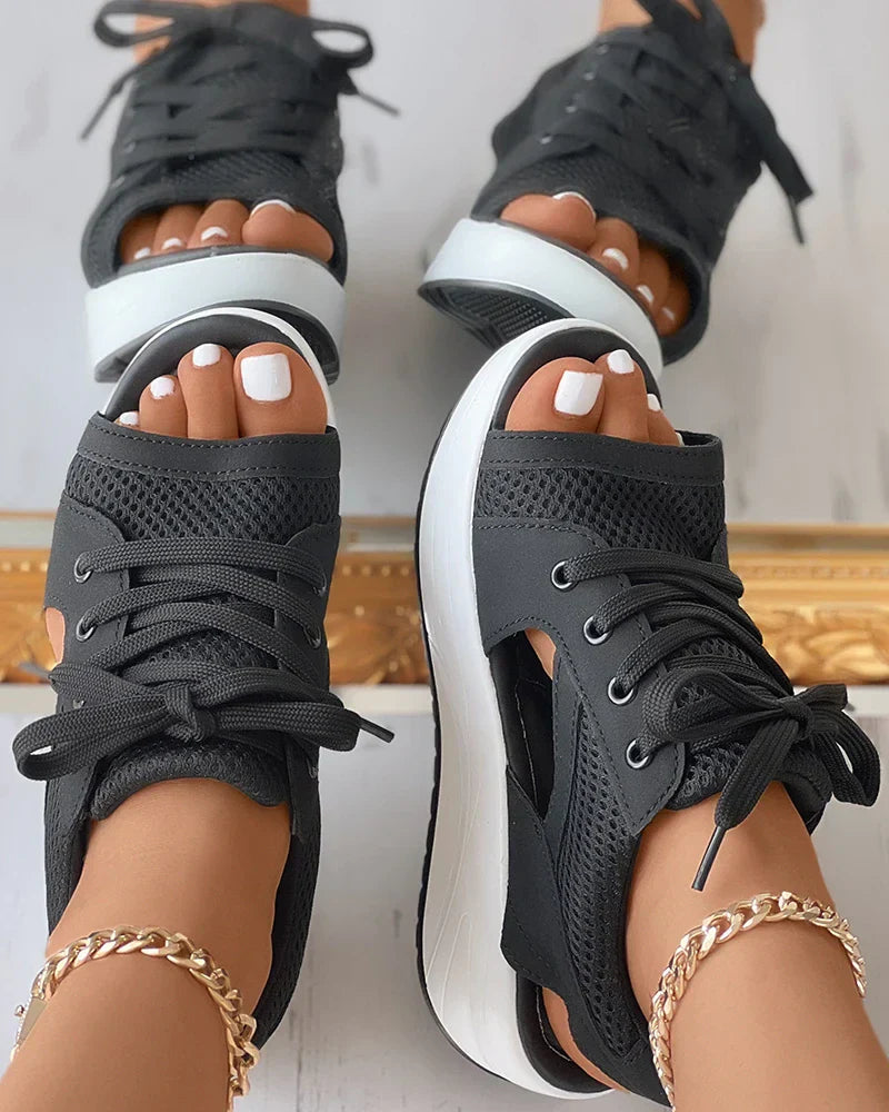 Damen Sneaker-Sandalen - Schnürung & Offene Zehenpartie