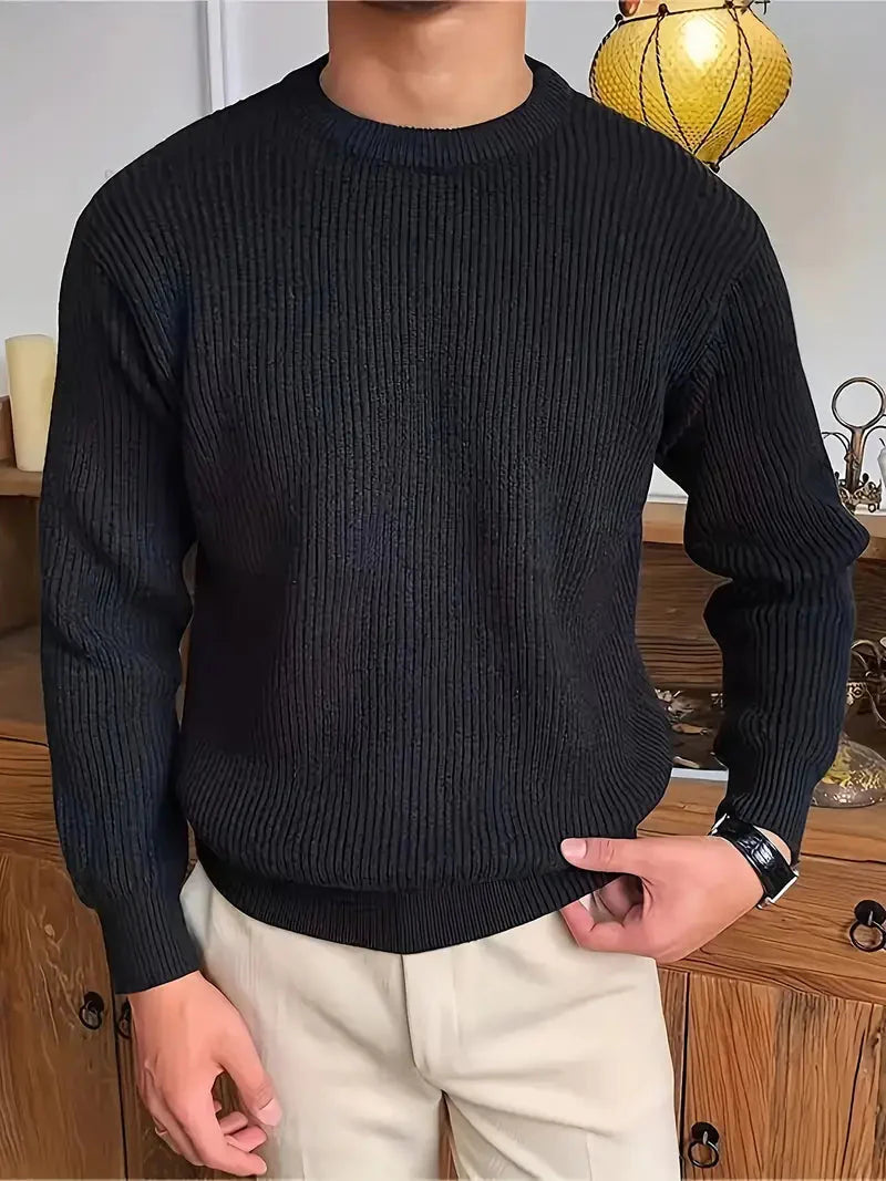 Herren Breit Gerippter Strickpullover – Weiche Textur & Rundhals