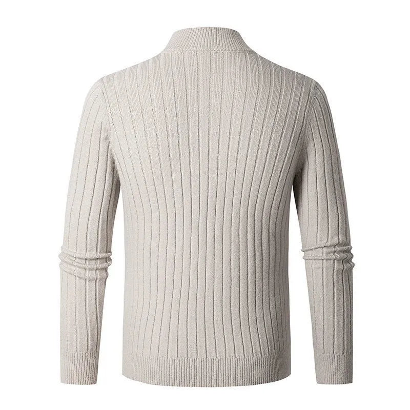 Herren Halb-Reißverschluss Strickpullover – Geripptes Oberteil mit Hochkragen