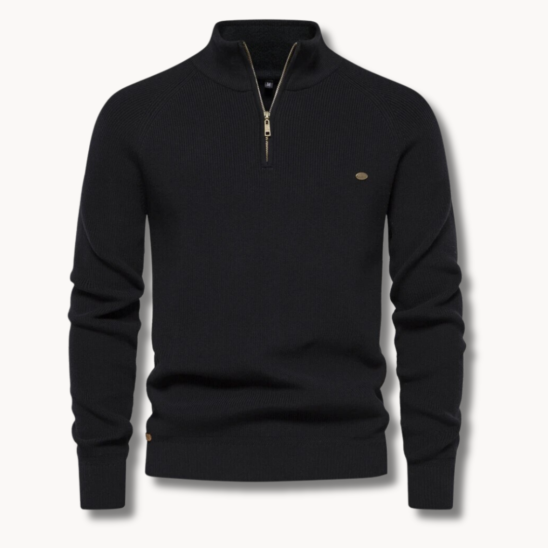 Herren Gerippter Strick-Pullover - Viertelreißverschluss mit Stehkragen