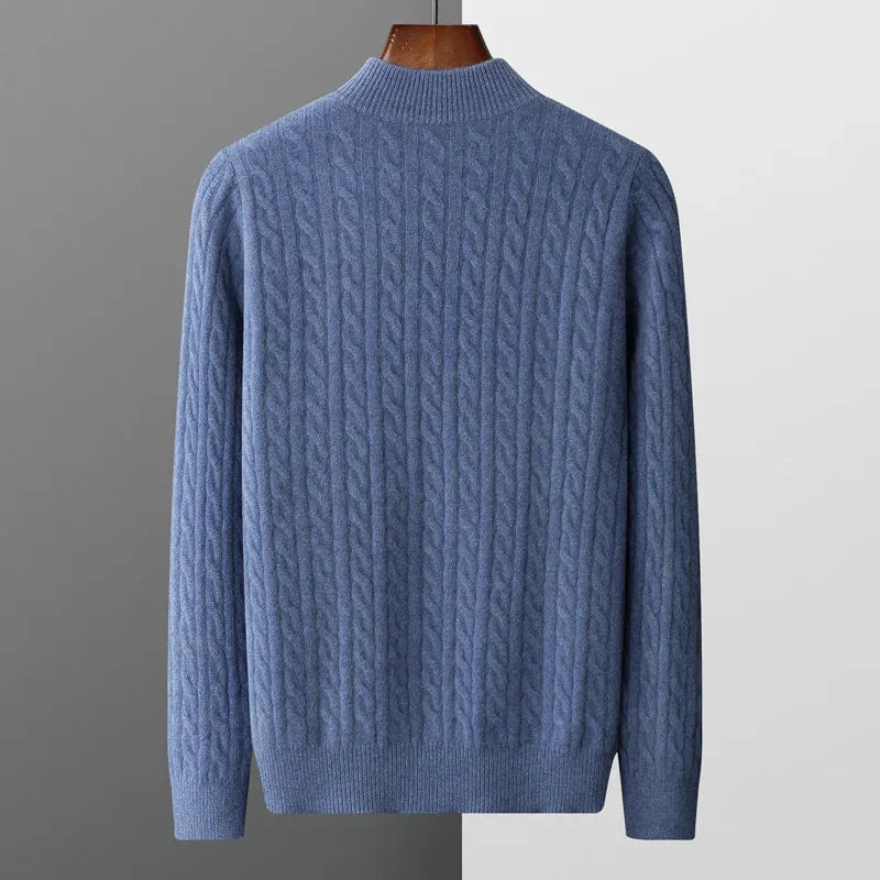 Herren Zopfstrick-Pullover – Viertel-Reißverschluss mit Stehkragen