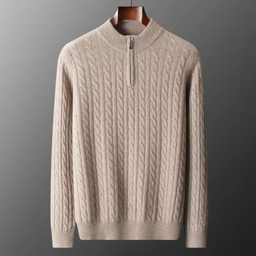 Herren Zopfstrick-Pullover – Viertel-Reißverschluss mit Stehkragen