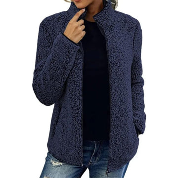 Damen Winter Reißverschluss Jacke - Texturiert mit Hohem Kragen