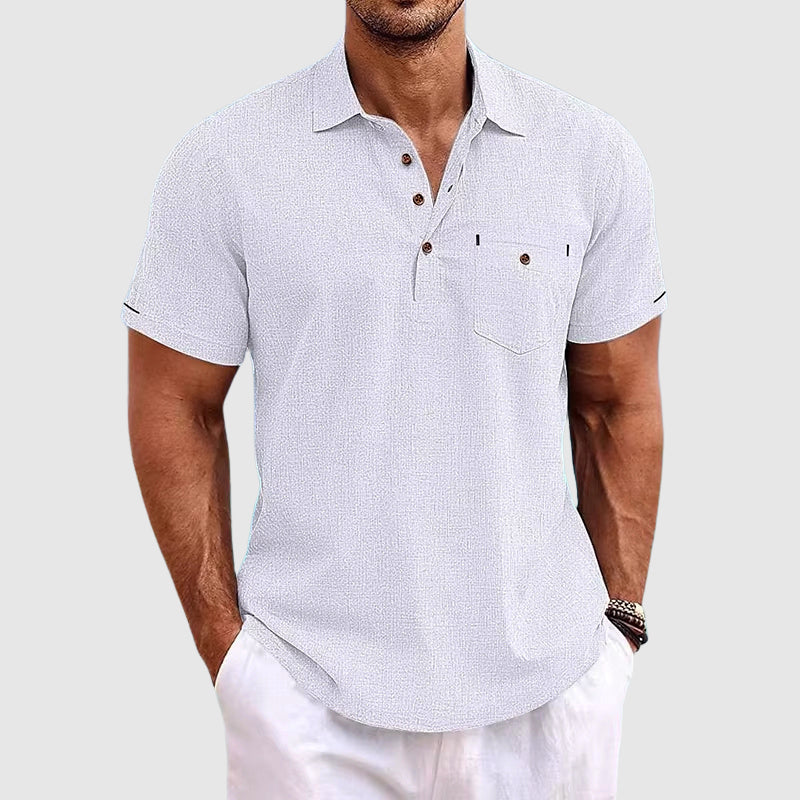 Herren Leinen-Poloshirt - Kurzarm mit Tasche
