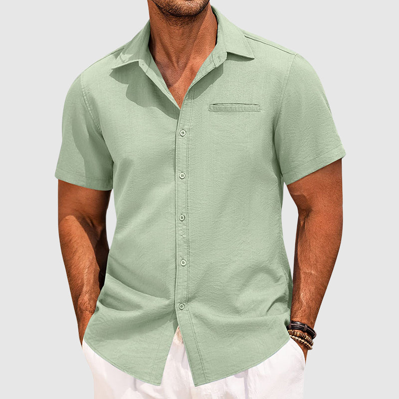 Men's Linen Shirt - Relaxed Fit with Lapel Collar