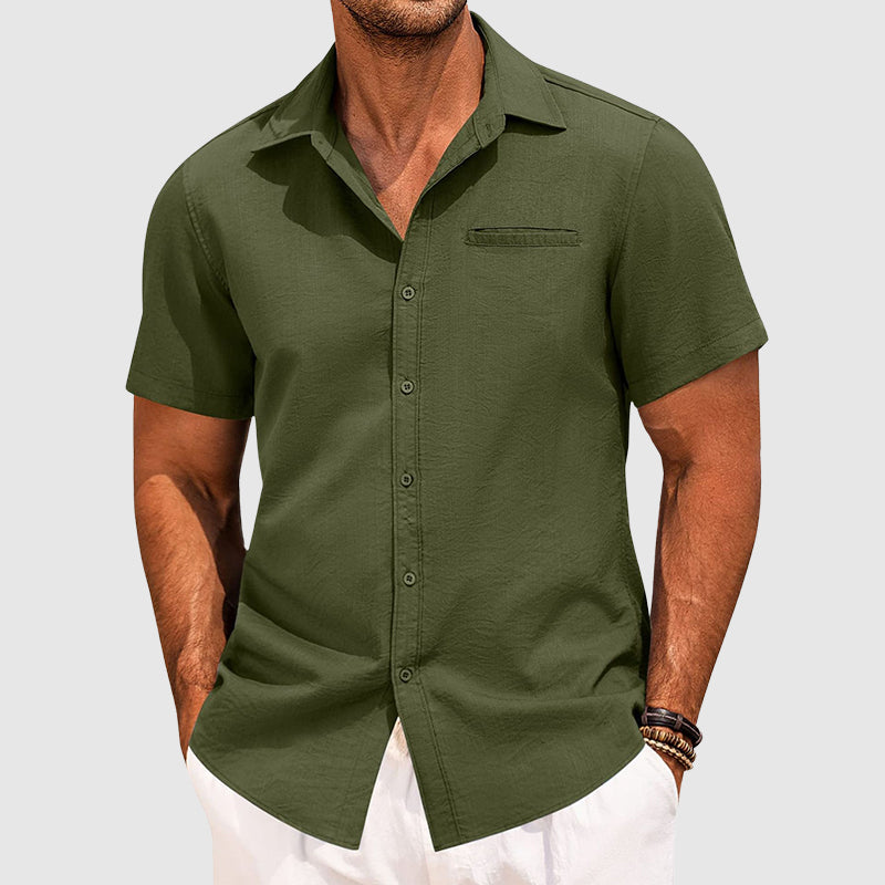 Men's Linen Shirt - Relaxed Fit with Lapel Collar