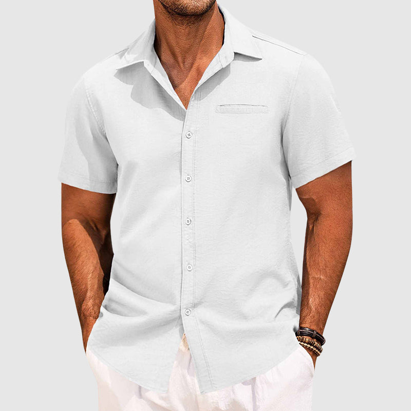 Men's Linen Shirt - Relaxed Fit with Lapel Collar