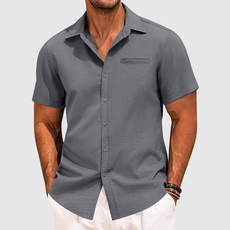 Men's Linen Shirt - Relaxed Fit with Lapel Collar