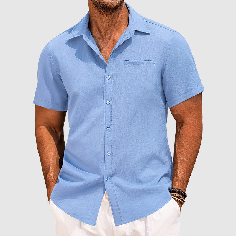 Men's Linen Shirt - Relaxed Fit with Lapel Collar