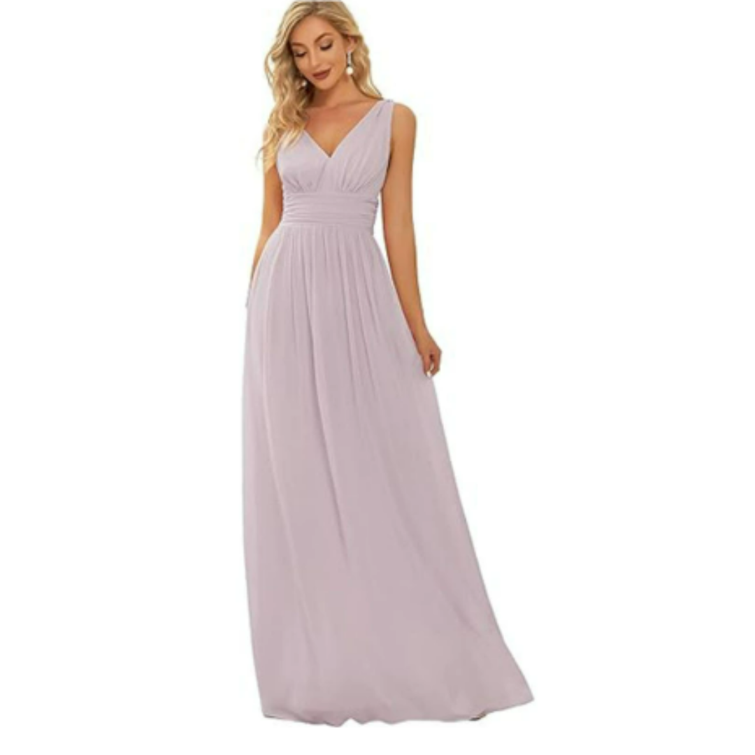 Women's V-Neck Maxi Dress - Sleeveless & Ruched Waist