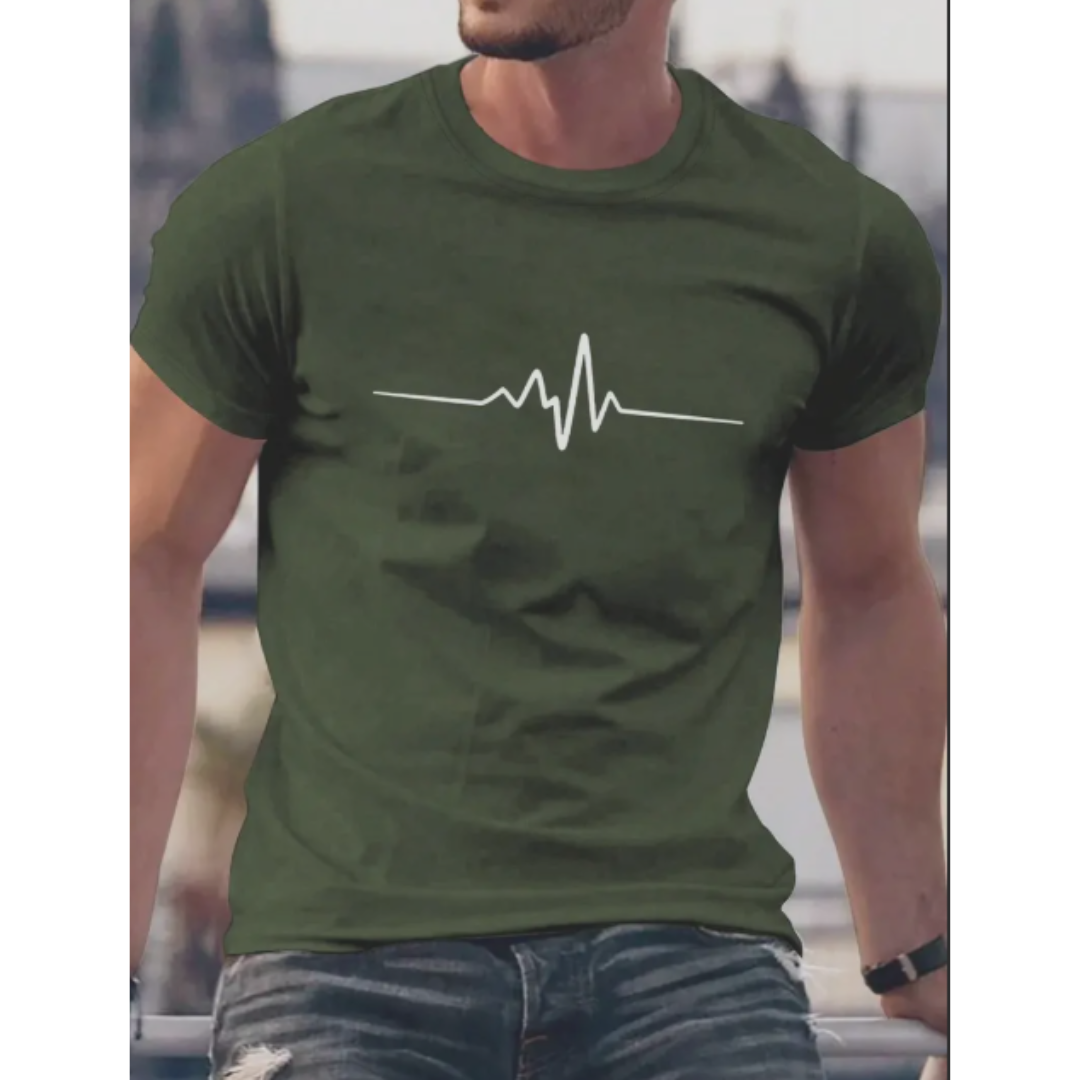 Herren Slim Fit T-Shirt - Kurze Ärmel mit Herzschlag-Print