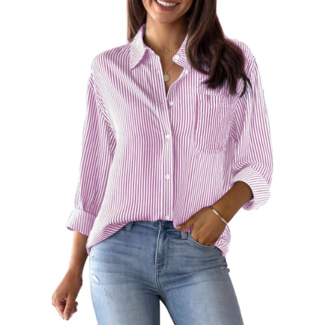 Women's Striped Blouse - Long-Sleeve & Button Down