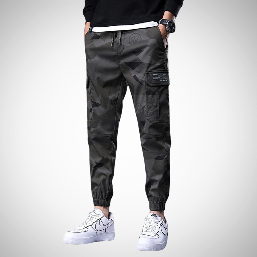 Herren Camouflage Cargo-Hose - Verstellbarer Bund & elastische Bündchen