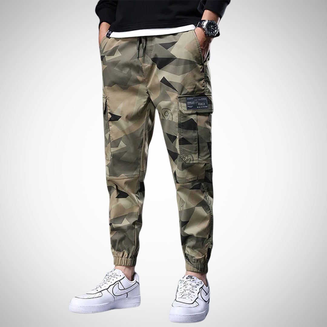 Herren Camouflage Cargo-Hose - Verstellbarer Bund & elastische Bündchen