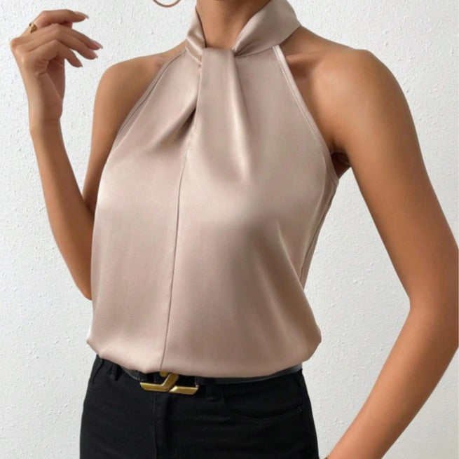 Damen Halterneck-Top - Ärmellos mit Knotendetail