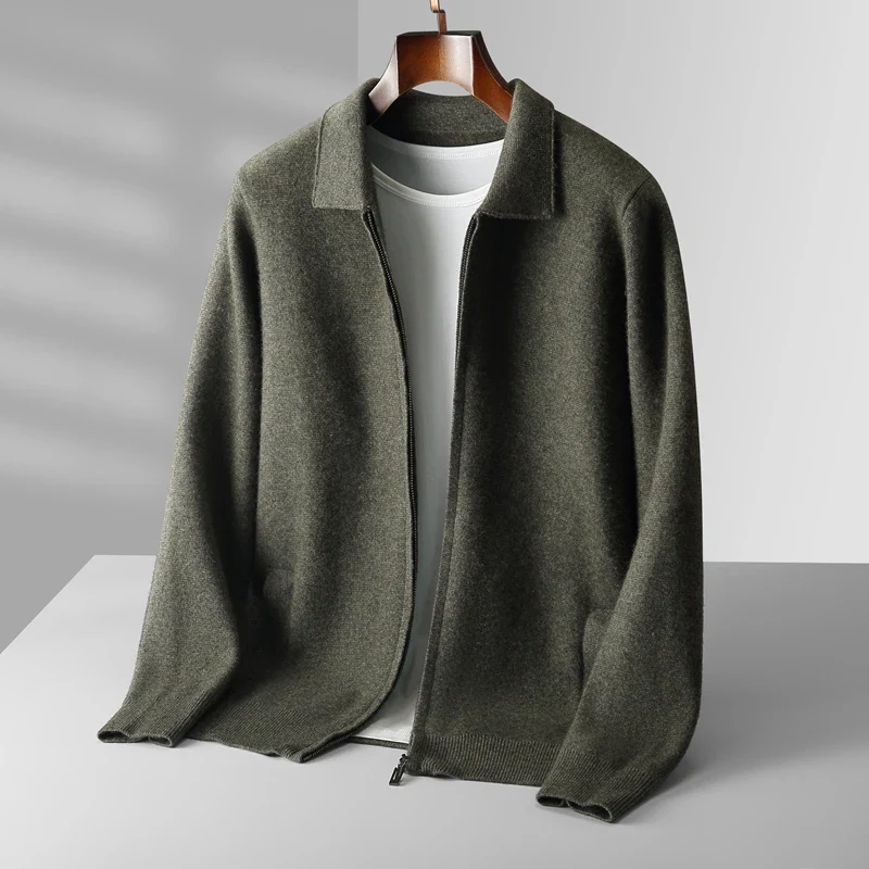 Herren Fein Gestrickter Polo-Cardigan – Maßgeschneiderte Passform & Reißverschluss