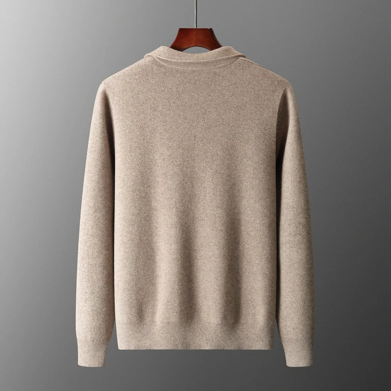 Herren Fein Gestrickter Polo-Cardigan – Maßgeschneiderte Passform & Reißverschluss