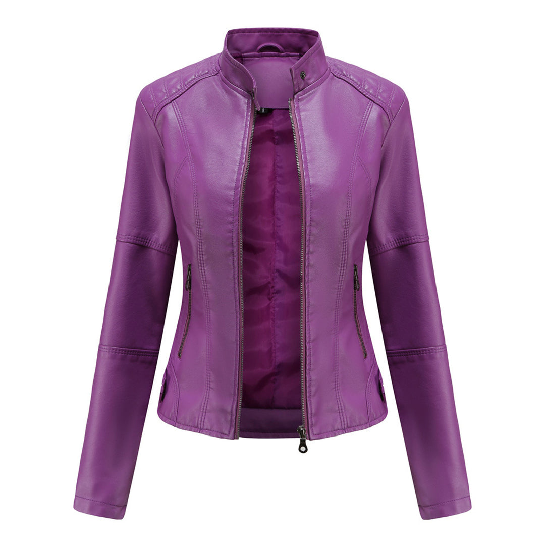 Damen Jacke im Schmalen Moto-Stil - Reißverschluss & Hoher Kragen