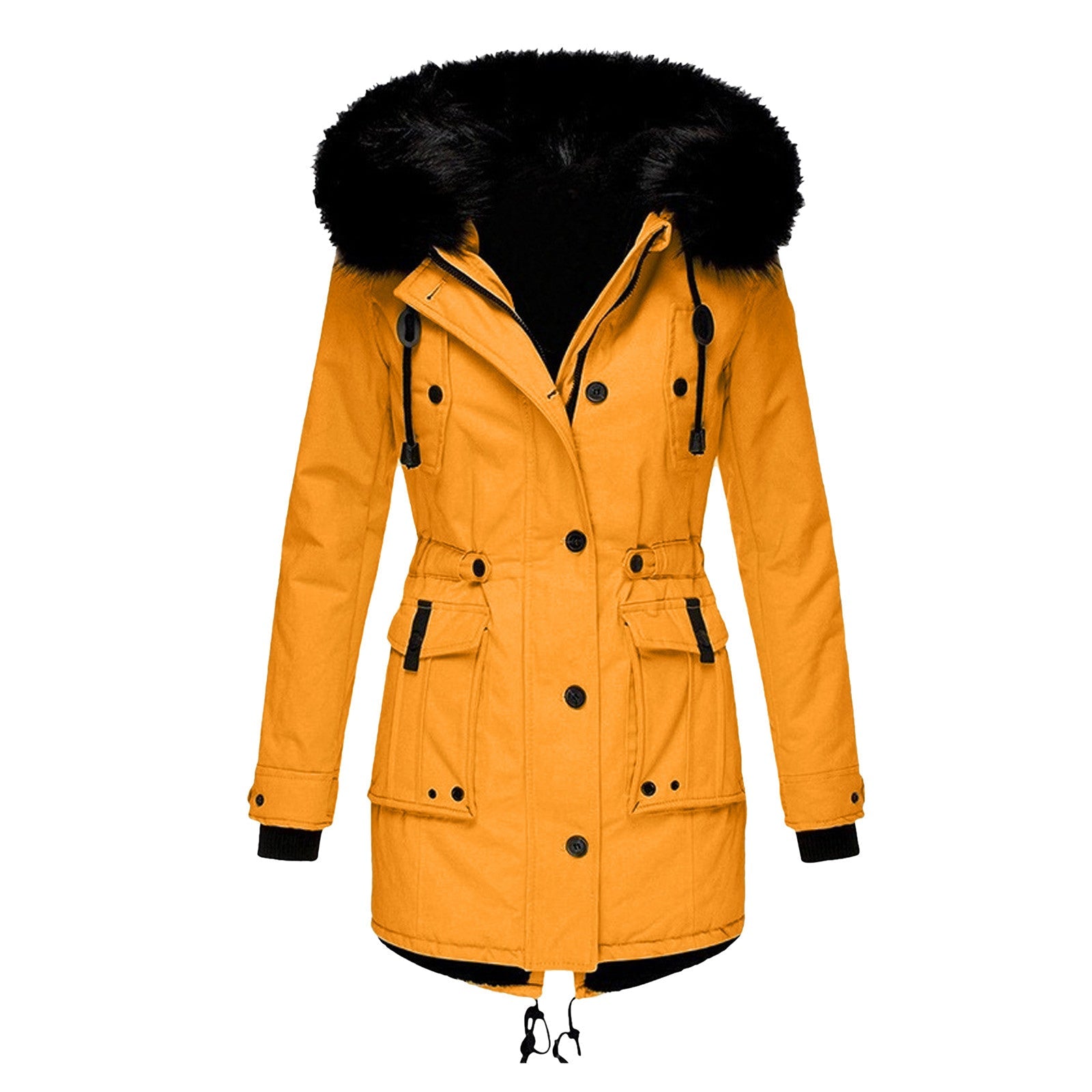 Women's hooded parka coat - double closure & multi-pocket
