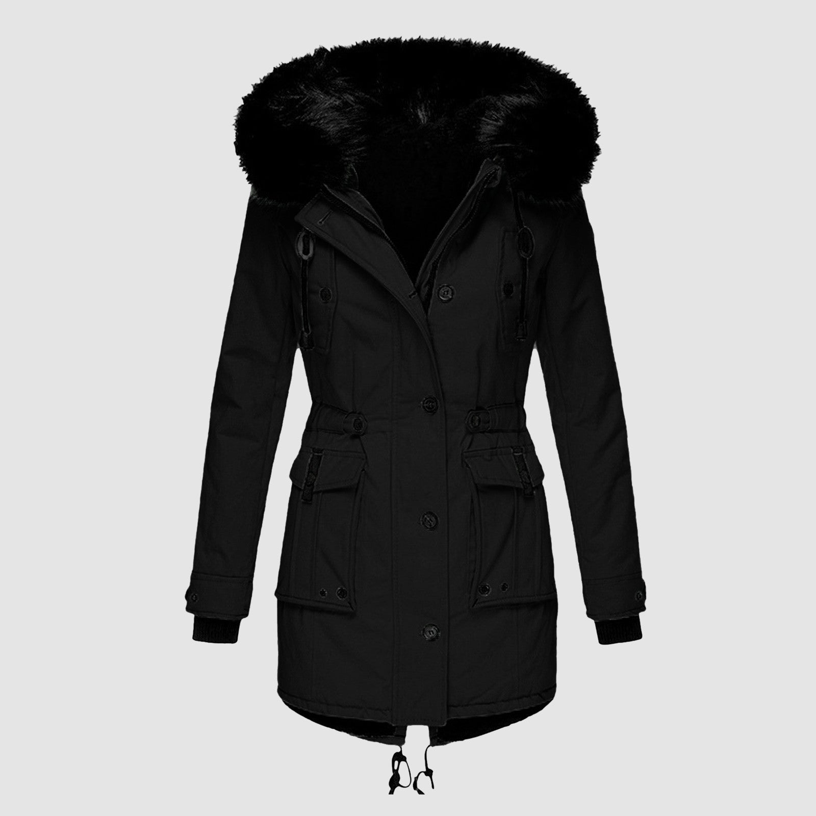 Women's hooded parka coat - double closure & multi-pocket