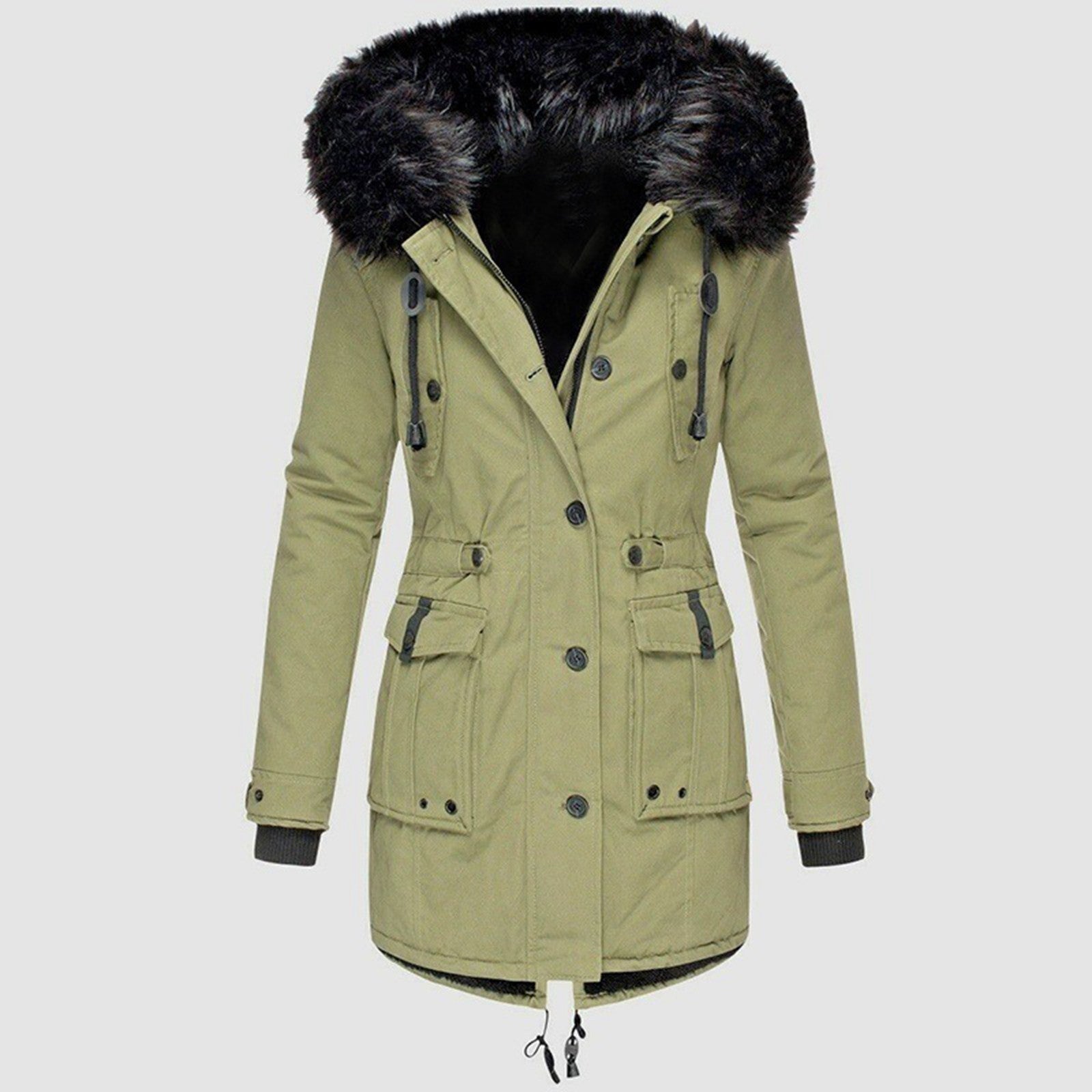 Women's hooded parka coat - double closure & multi-pocket