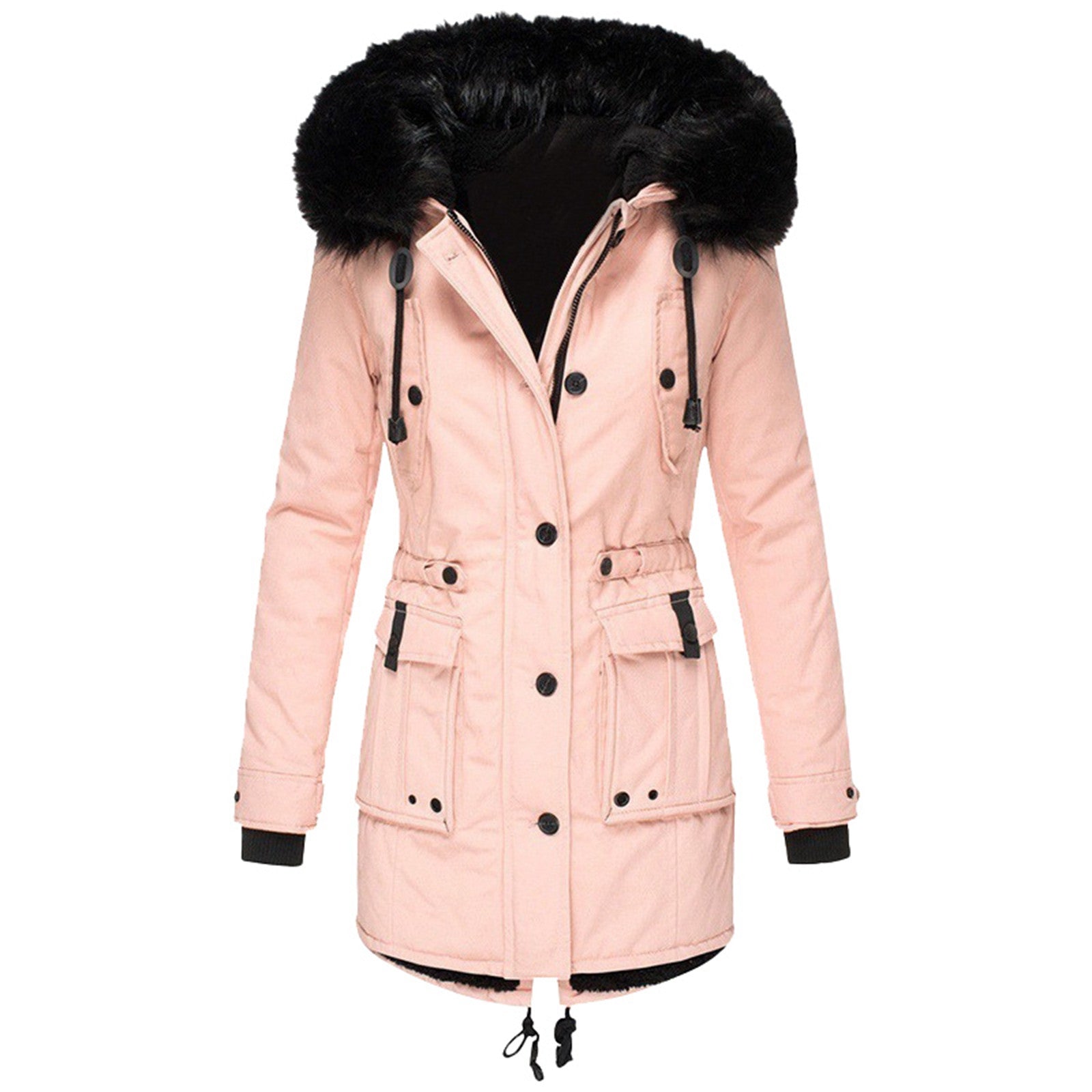 Women's hooded parka coat - double closure & multi-pocket