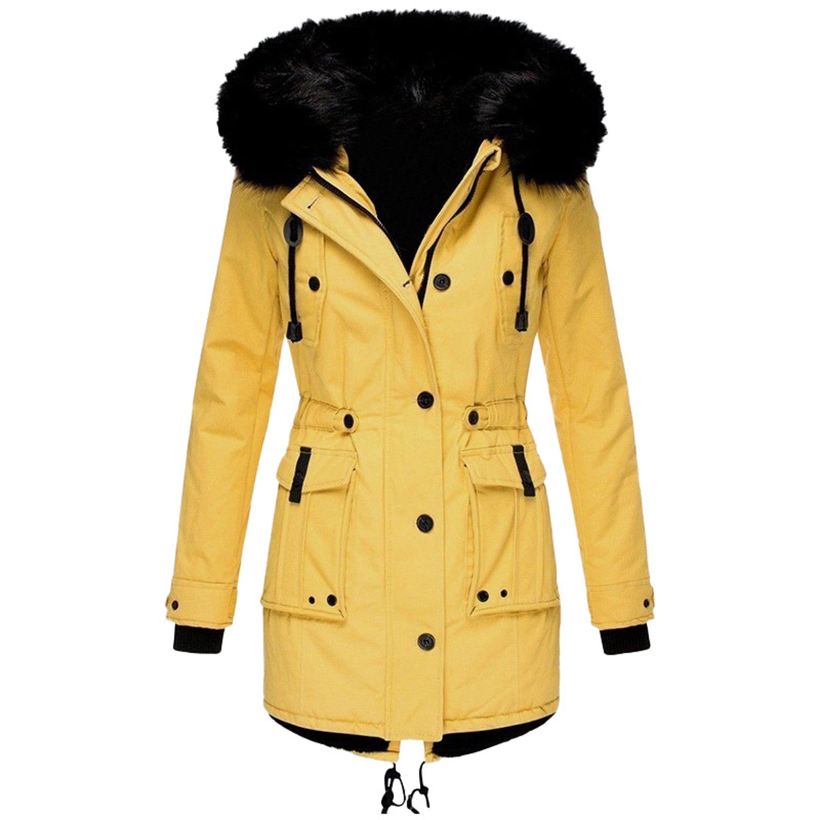 Women's hooded parka coat - double closure & multi-pocket