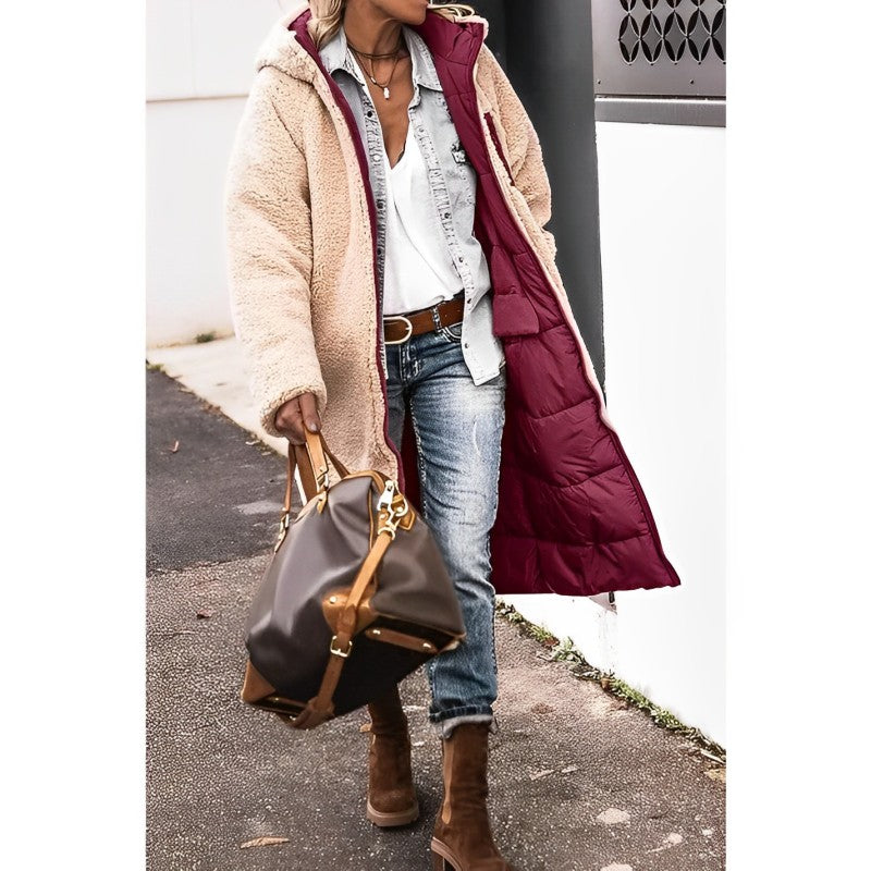 Women's Reversible Puffer Coat - Hood & Plush Lining