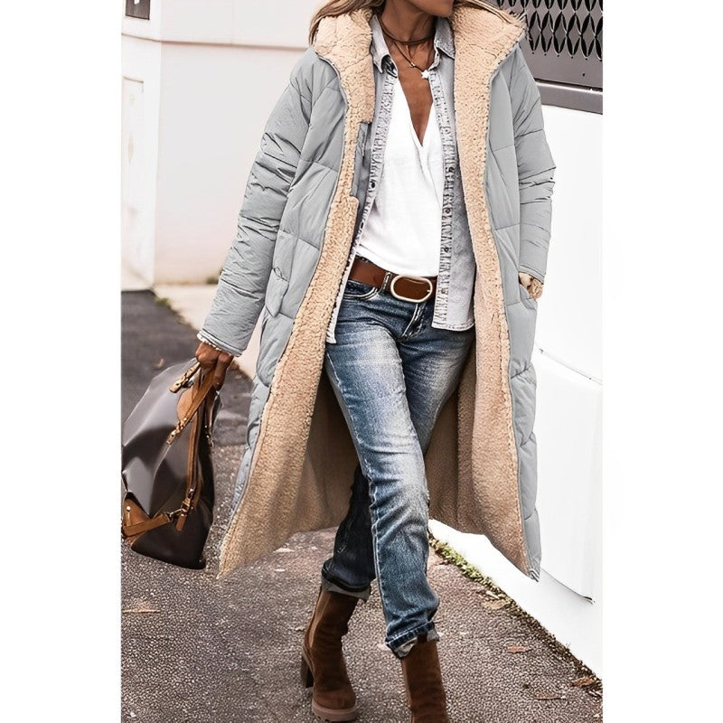 Women's Reversible Puffer Coat - Hood & Plush Lining